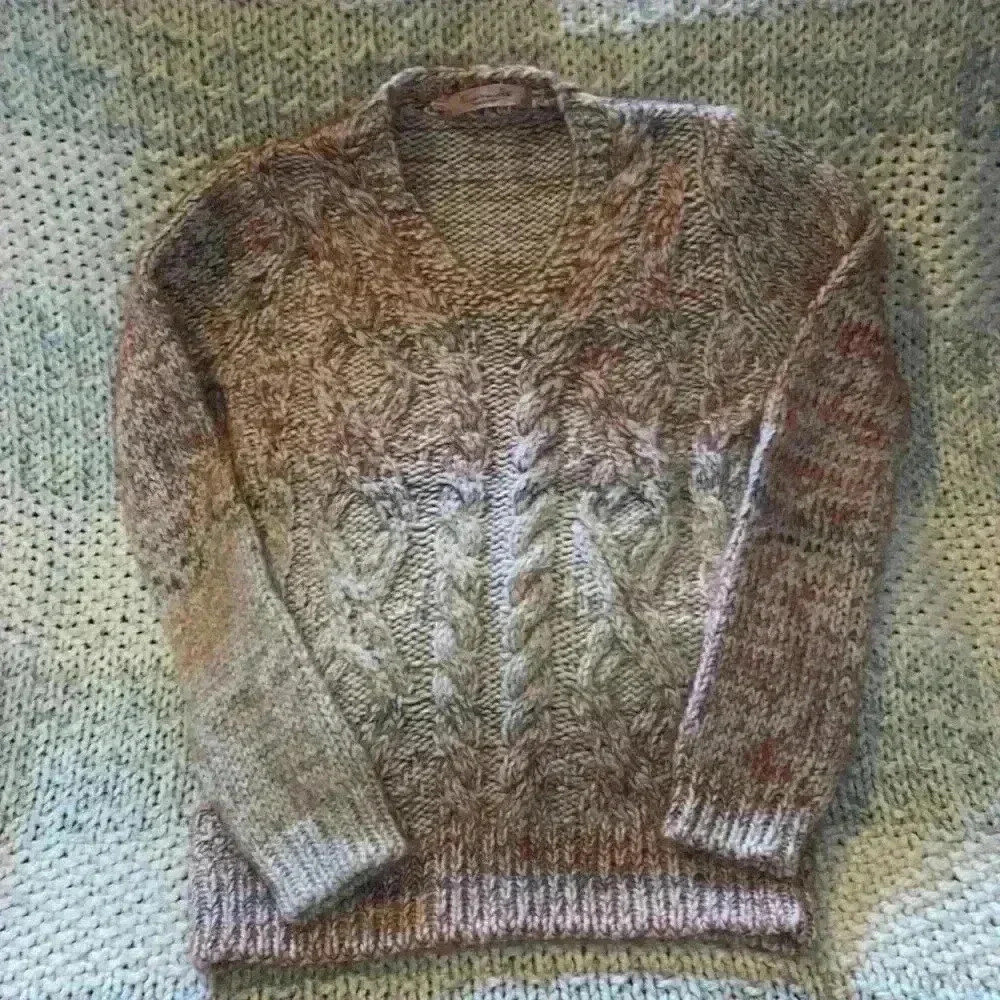 Elsamanda multicolored tweed cable knit sweater